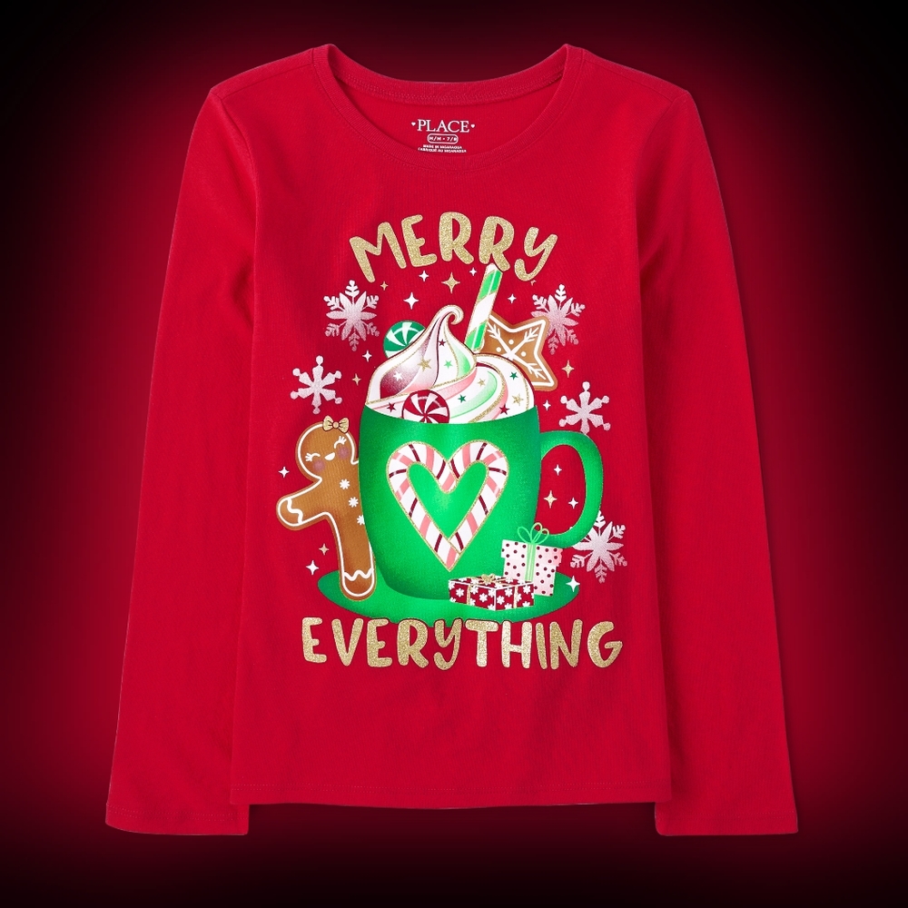 Girls Merry Everything Graphic Tee - Ruby